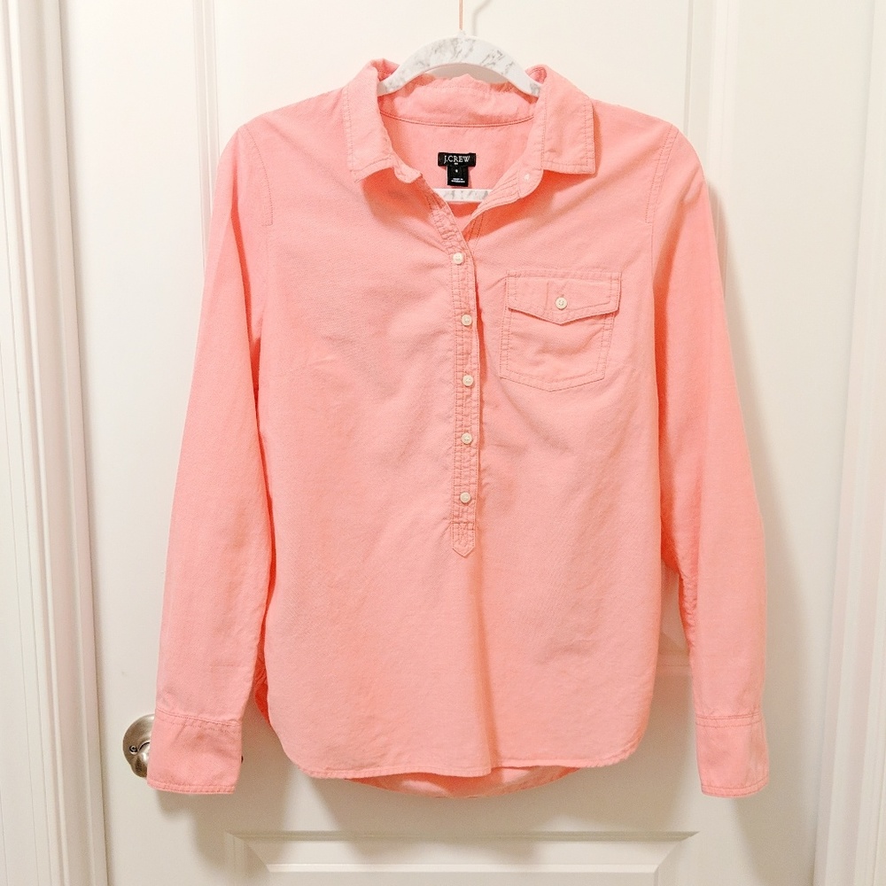 J Crew Factory Oxford Popover Shirt Coral 33639